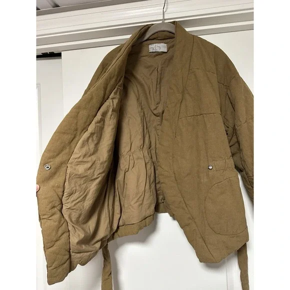 545, Women's Quilted Wrap Coat/Jacket, Khaki Green, Size Small - Picture 3 of 8